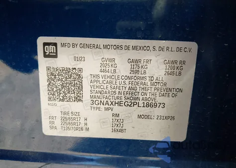 2023 Chevrolet Equinox Ls из США, поврежденный, VIN 3GNAXHEG2PL186973